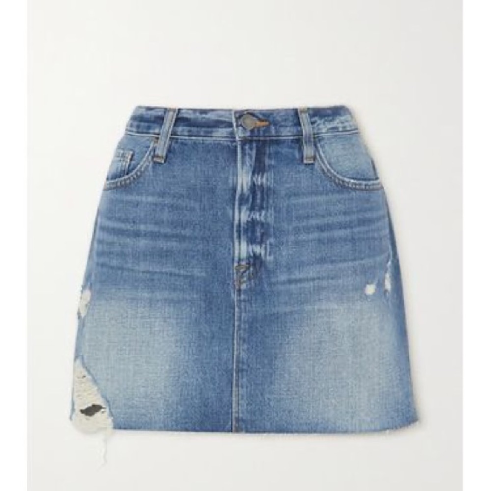 Frame Distressed Raw Hem Denim‎ Skirt